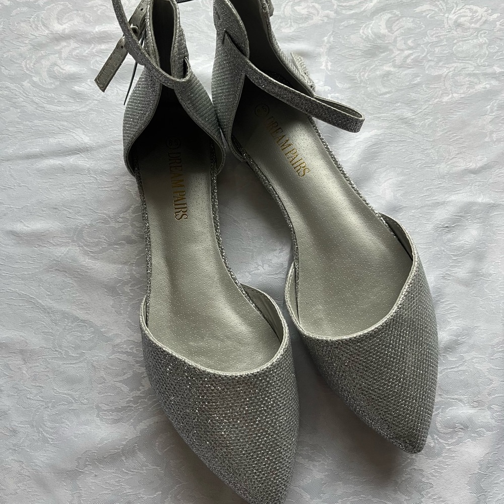 Dream Pairs Silver Pointed-Toe Ankle-Strap Flats - Sparkle Finish